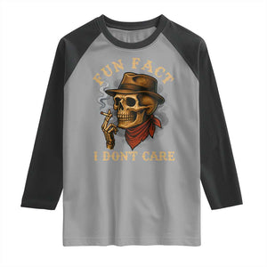 Funny Skull Sarcastic Raglan Shirt Fun Fact I Don Not Care TS14 Sport Gray Black Print Your Wear