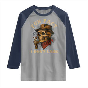 Funny Skull Sarcastic Raglan Shirt Fun Fact I Don Not Care TS14 Sport Gray Navy Print Your Wear