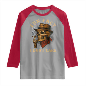 Funny Skull Sarcastic Raglan Shirt Fun Fact I Don Not Care TS14 Sport Gray Red Print Your Wear