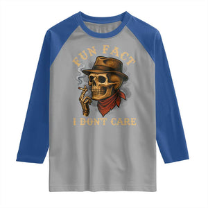 Funny Skull Sarcastic Raglan Shirt Fun Fact I Don Not Care TS14 Sport Gray Royal Print Your Wear