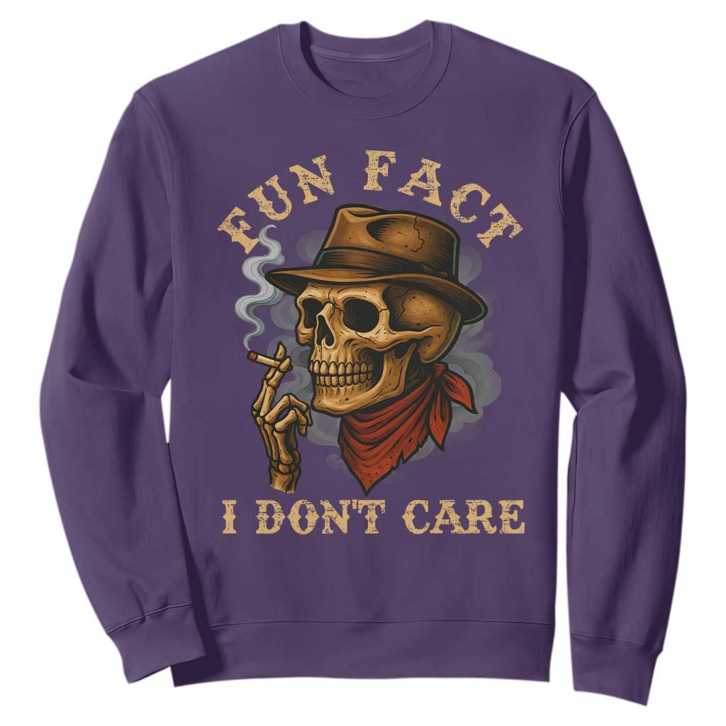Funny Skull Sarcastic Sweatshirt Fun Fact I Don Not Care TS14 Purple Print Your Wear