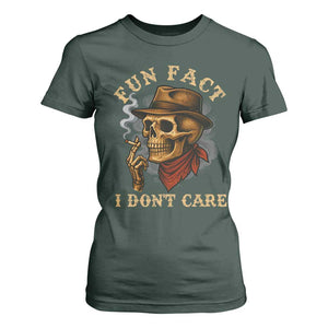 Funny Skull Sarcastic T Shirt For Women Fun Fact I Don Not Care TS14 Dark Forest Green Print Your Wear