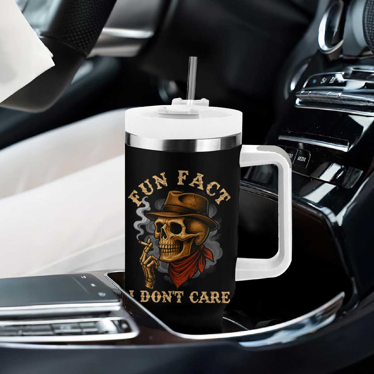 Funny Skull Sarcastic Tumbler With Handle Fun Fact I Don Not Care TS14 Print Your Wear