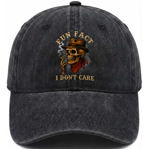 Funny Skull Sarcastic Washed Cotton Baseball Cap Fun Fact I Don Not Care TS14 Washed Cap Universal Fit Black Print Your Wear