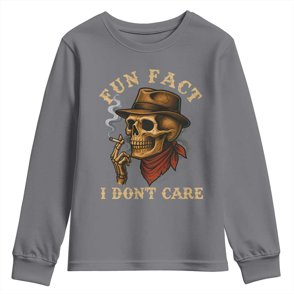 Funny Skull Sarcastic Youth Sweatshirt Fun Fact I Don Not Care TS14 Charcoal Print Your Wear