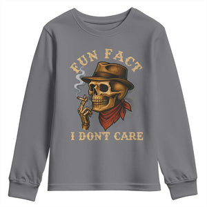 Funny Skull Sarcastic Youth Sweatshirt Fun Fact I Don Not Care TS14 Charcoal Print Your Wear