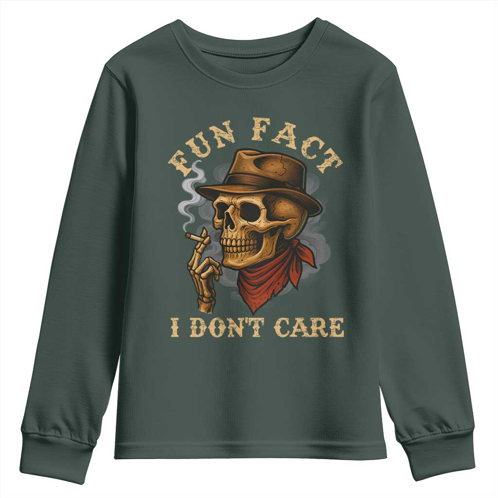Funny Skull Sarcastic Youth Sweatshirt Fun Fact I Don Not Care TS14 Dark Forest Green Print Your Wear