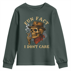 Funny Skull Sarcastic Youth Sweatshirt Fun Fact I Don Not Care TS14 Dark Forest Green Print Your Wear