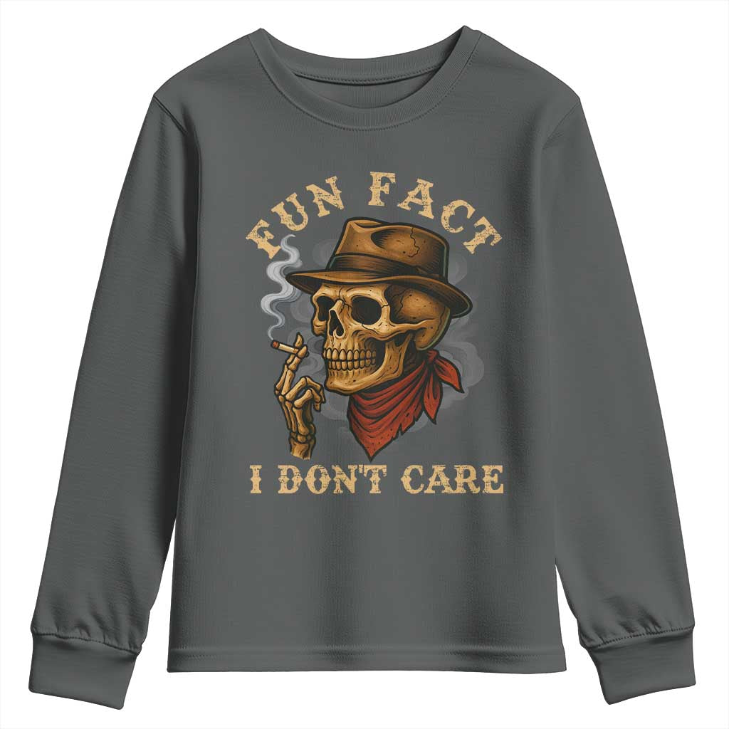 Funny Skull Sarcastic Youth Sweatshirt Fun Fact I Don Not Care TS14 Dark Heather Print Your Wear