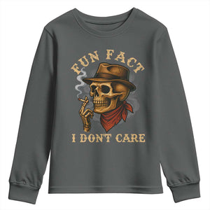 Funny Skull Sarcastic Youth Sweatshirt Fun Fact I Don Not Care TS14 Dark Heather Print Your Wear