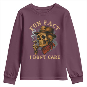 Funny Skull Sarcastic Youth Sweatshirt Fun Fact I Don Not Care TS14 Maroon Print Your Wear