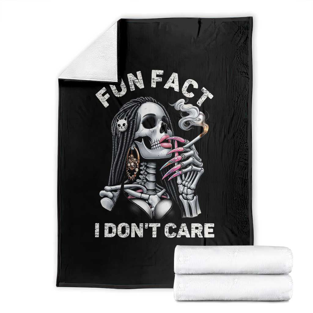 Funny Skeleton Smoking Throw Blanket Fun Fact I Don Not Care Sarcastic Women Skull TS14 Black Print Your Wear