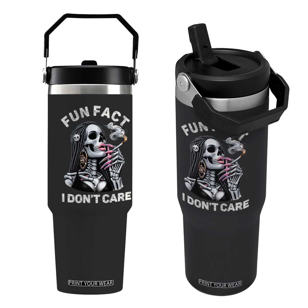 Funny Skeleton Smoking Flip Straw Tumbler Fun Fact I Don Not Care Sarcastic Women Skull TS14 One Size: 30 oz Black Print Your Wear