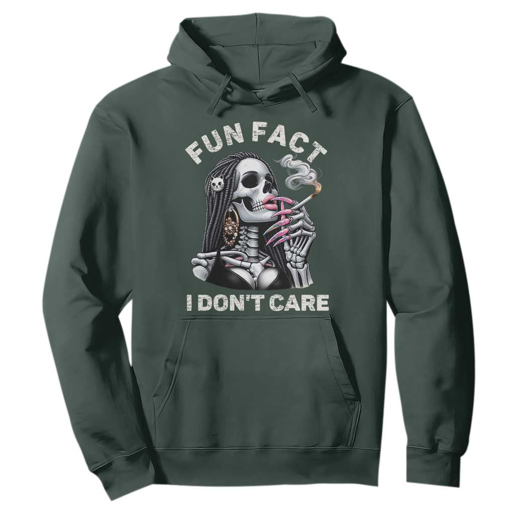 Funny Skeleton Smoking Hoodie Fun Fact I Don Not Care Sarcastic Women Skull TS14 Dark Forest Green Print Your Wear