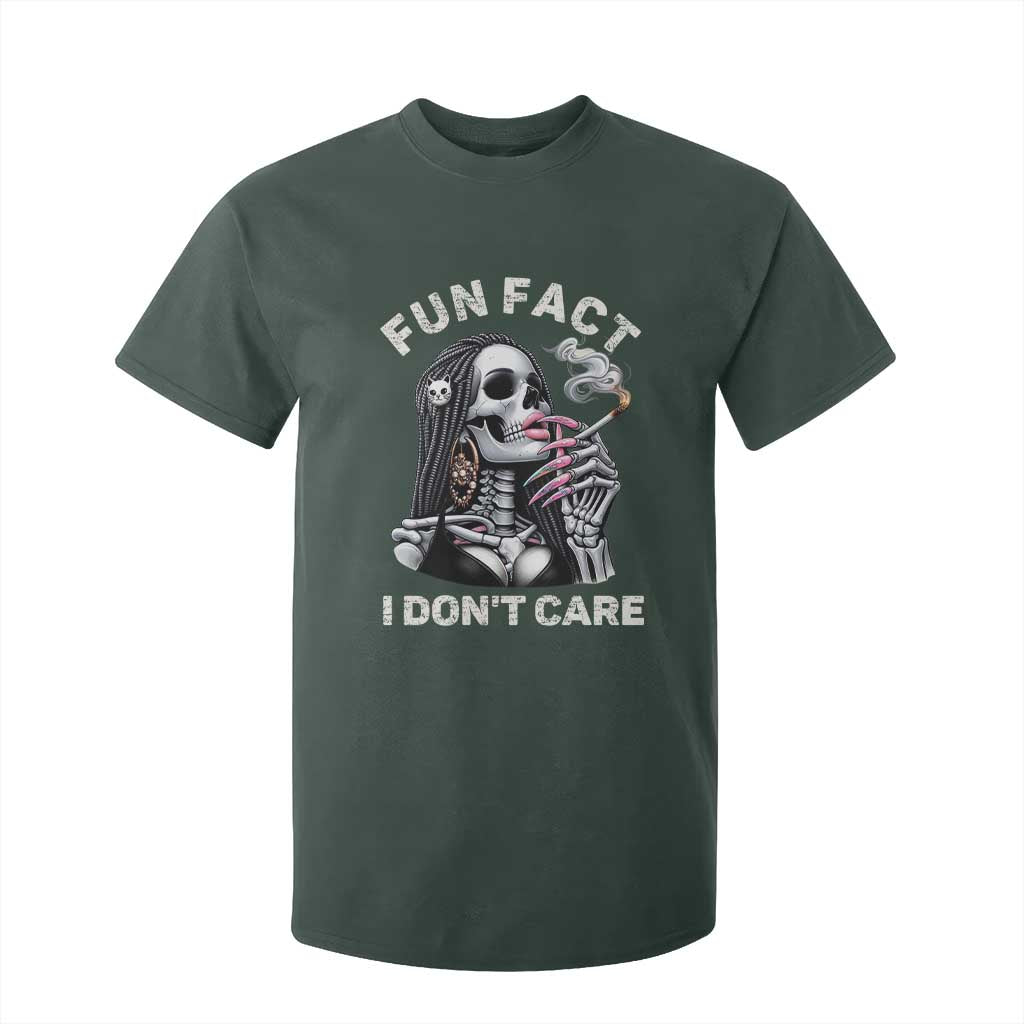 Funny Skeleton Smoking T Shirt For Kid Fun Fact I Don Not Care Sarcastic Women Skull TS14 Dark Forest Green Print Your Wear