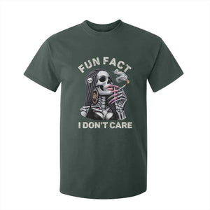 Funny Skeleton Smoking T Shirt For Kid Fun Fact I Don Not Care Sarcastic Women Skull TS14 Dark Forest Green Print Your Wear