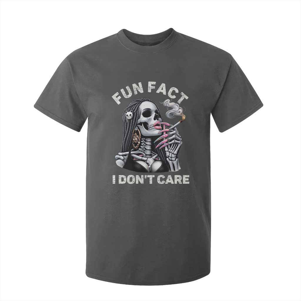 Funny Skeleton Smoking T Shirt For Kid Fun Fact I Don Not Care Sarcastic Women Skull TS14 Dark Heather Print Your Wear