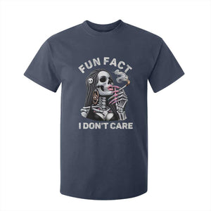 Funny Skeleton Smoking T Shirt For Kid Fun Fact I Don Not Care Sarcastic Women Skull TS14 Navy Print Your Wear