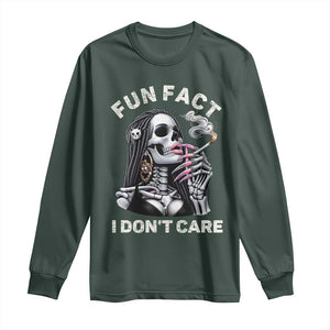 Funny Skeleton Smoking Long Sleeve Shirt Fun Fact I Don Not Care Sarcastic Women Skull TS14 Dark Forest Green Print Your Wear