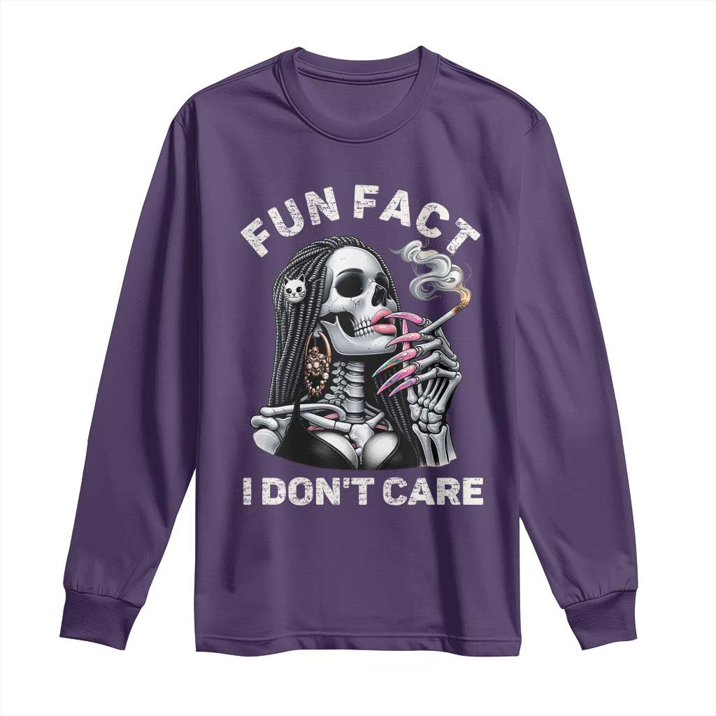 Funny Skeleton Smoking Long Sleeve Shirt Fun Fact I Don Not Care Sarcastic Women Skull TS14 Purple Print Your Wear