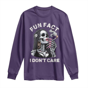 Funny Skeleton Smoking Long Sleeve Shirt Fun Fact I Don Not Care Sarcastic Women Skull TS14 Purple Print Your Wear
