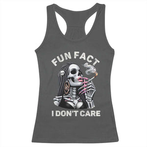 Funny Skeleton Smoking Racerback Tank Top Fun Fact I Don Not Care Sarcastic Women Skull TS14 Dark Heather Print Your Wear