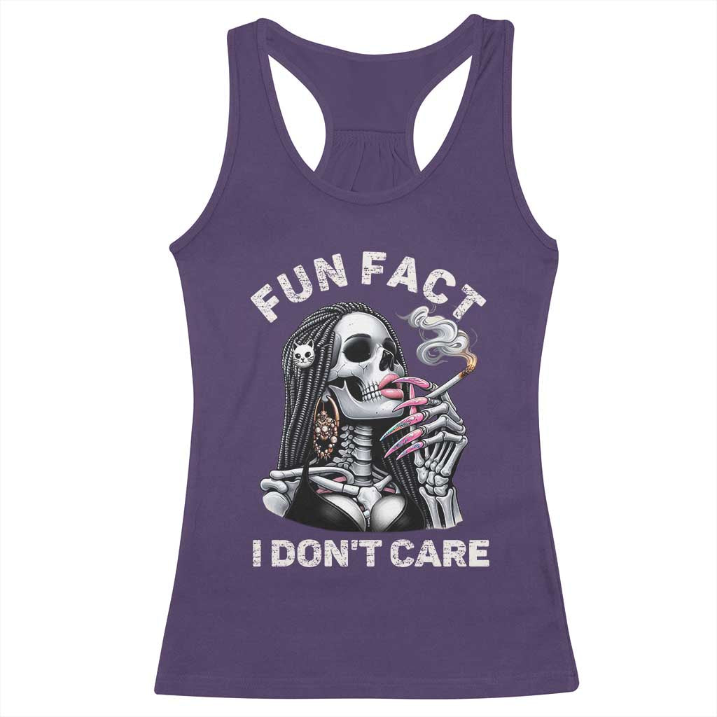 Funny Skeleton Smoking Racerback Tank Top Fun Fact I Don Not Care Sarcastic Women Skull TS14 Purple Print Your Wear