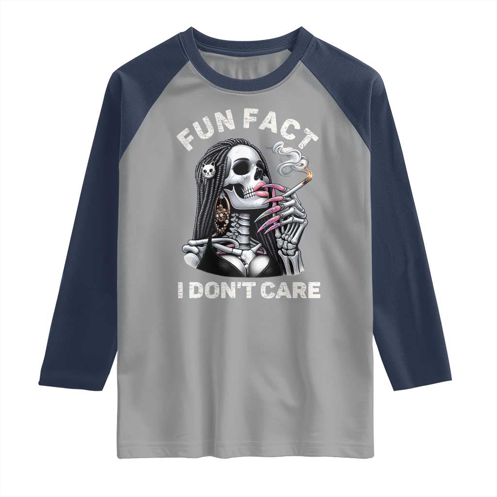 Funny Skeleton Smoking Raglan Shirt Fun Fact I Don Not Care Sarcastic Women Skull TS14 Sport Gray Navy Print Your Wear