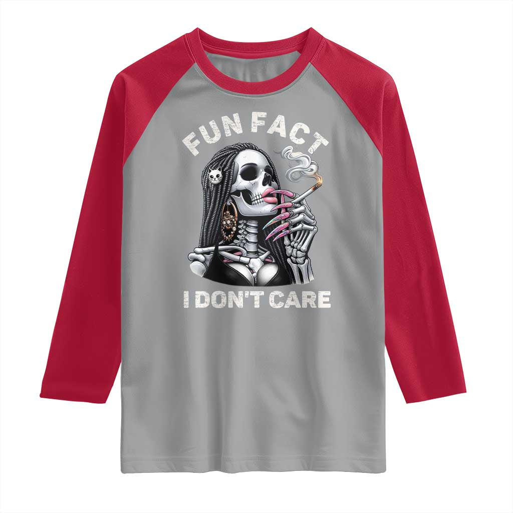 Funny Skeleton Smoking Raglan Shirt Fun Fact I Don Not Care Sarcastic Women Skull TS14 Sport Gray Red Print Your Wear