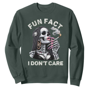 Funny Skeleton Smoking Sweatshirt Fun Fact I Don Not Care Sarcastic Women Skull TS14 Dark Forest Green Print Your Wear