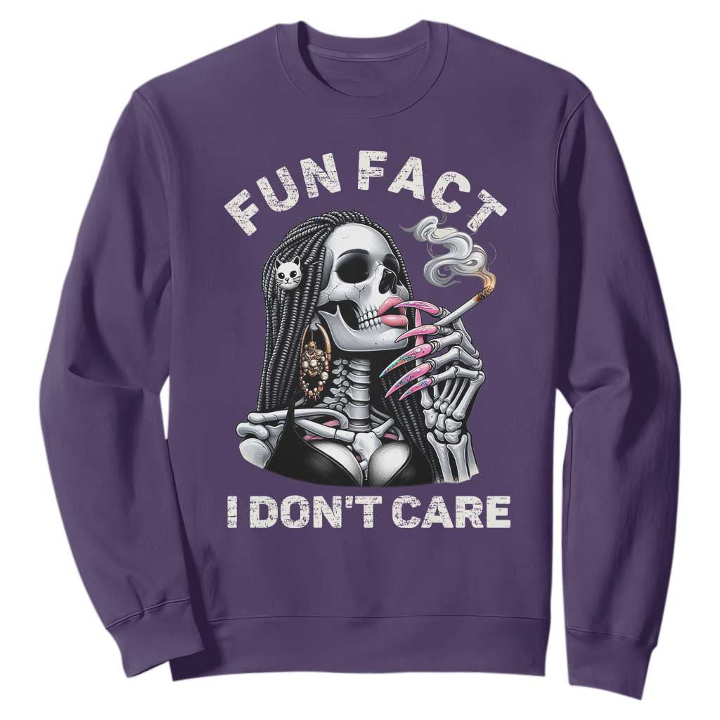Funny Skeleton Smoking Sweatshirt Fun Fact I Don Not Care Sarcastic Women Skull TS14 Purple Print Your Wear