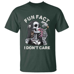 Funny Skeleton Smoking T Shirt Fun Fact I Don Not Care Sarcastic Women Skull TS14 Dark Forest Green Print Your Wear