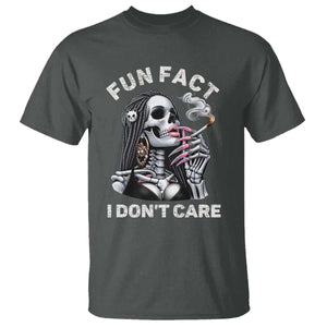 Funny Skeleton Smoking T Shirt Fun Fact I Don Not Care Sarcastic Women Skull TS14 Dark Heather Print Your Wear