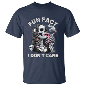 Funny Skeleton Smoking T Shirt Fun Fact I Don Not Care Sarcastic Women Skull TS14 Navy Print Your Wear