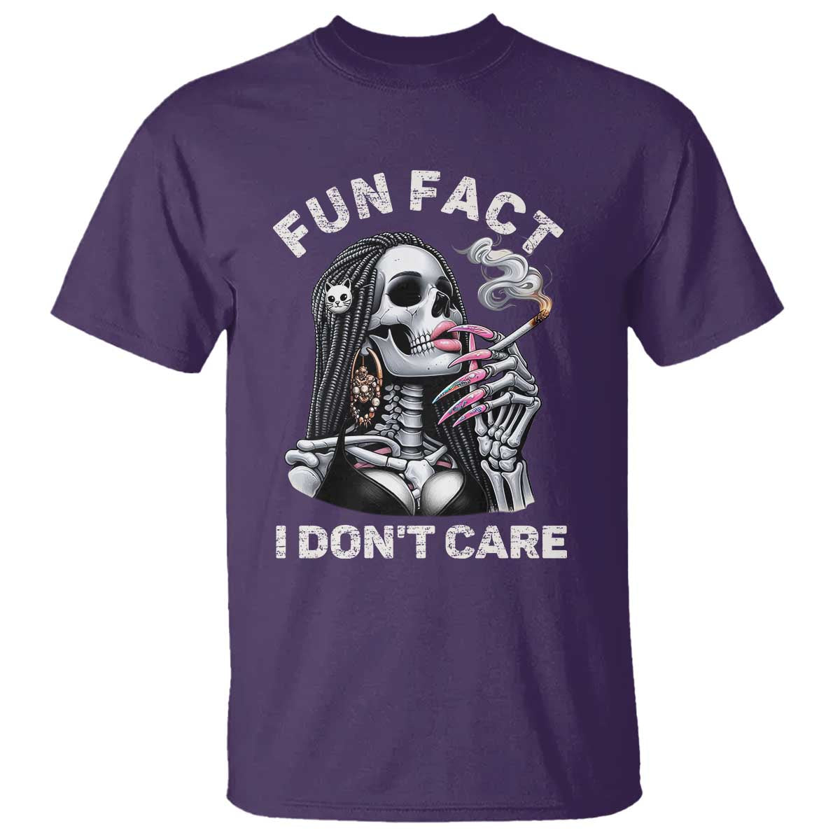 Funny Skeleton Smoking T Shirt Fun Fact I Don Not Care Sarcastic Women Skull TS14 Purple Print Your Wear