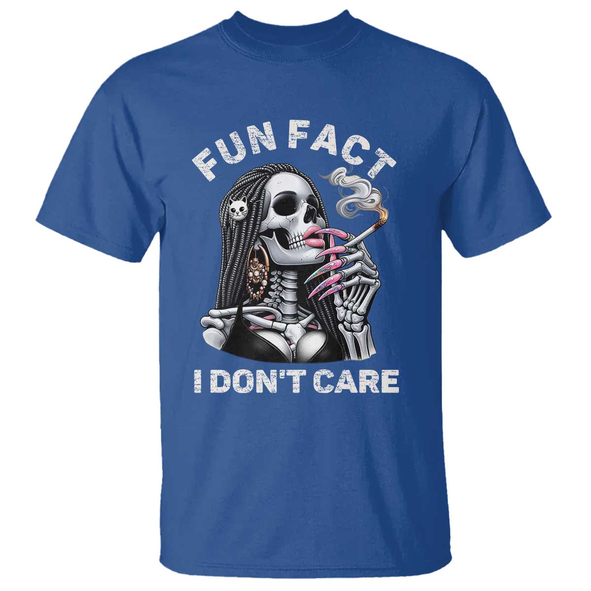 Funny Skeleton Smoking T Shirt Fun Fact I Don Not Care Sarcastic Women Skull TS14 Royal Blue Print Your Wear