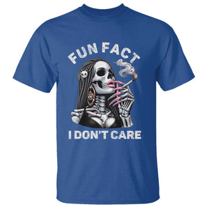 Funny Skeleton Smoking T Shirt Fun Fact I Don Not Care Sarcastic Women Skull TS14 Royal Blue Print Your Wear