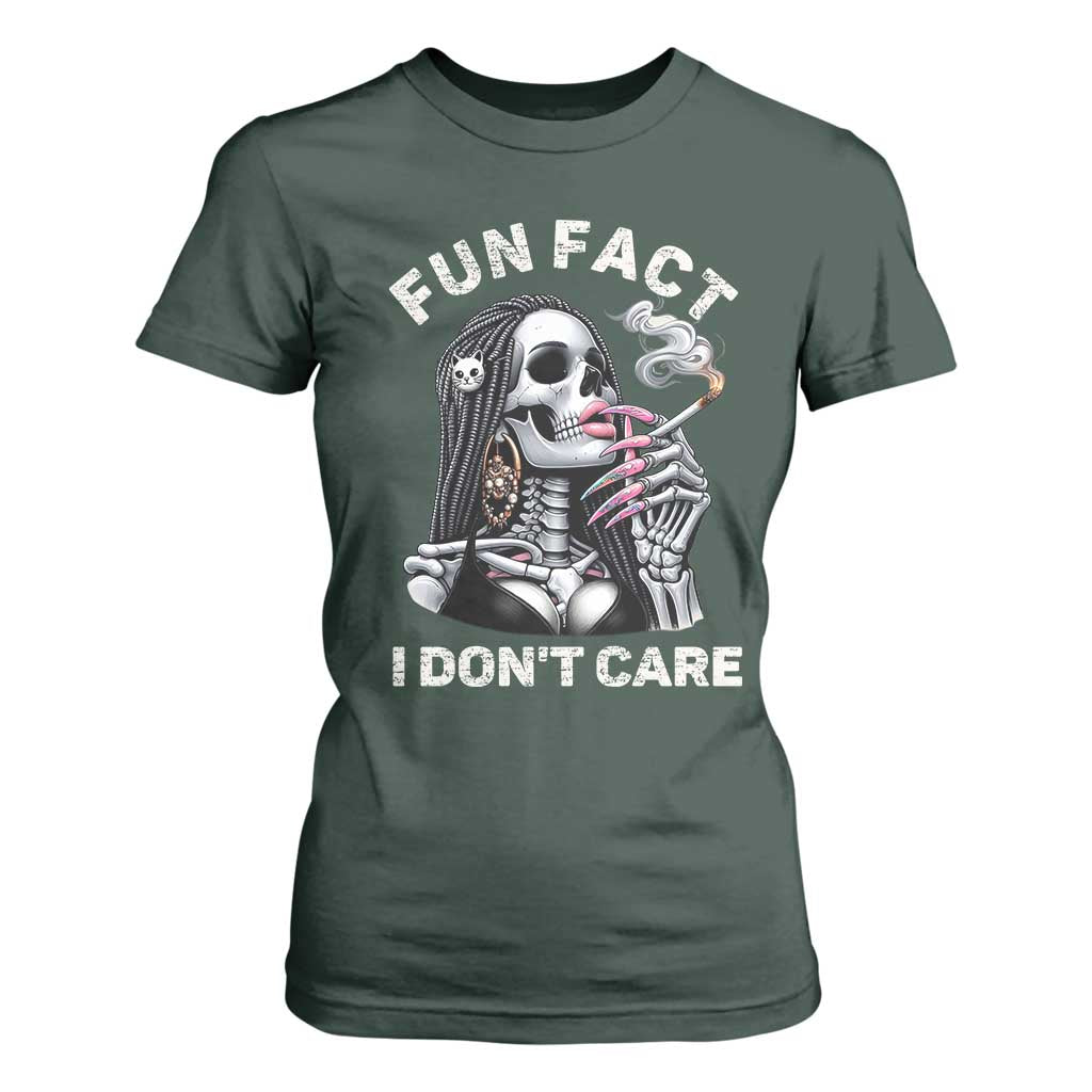 Funny Skeleton Smoking T Shirt For Women Fun Fact I Don Not Care Sarcastic Women Skull TS14 Dark Forest Green Print Your Wear