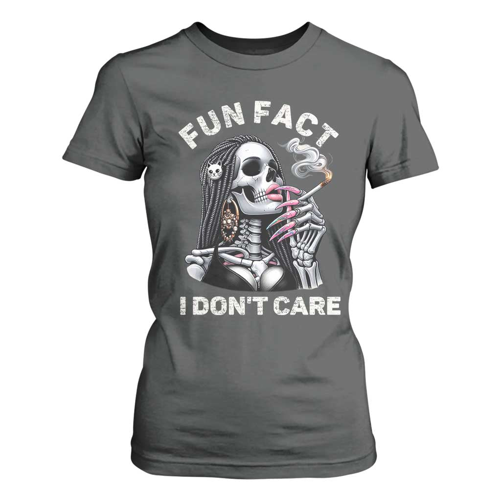 Funny Skeleton Smoking T Shirt For Women Fun Fact I Don Not Care Sarcastic Women Skull TS14 Dark Heather Print Your Wear