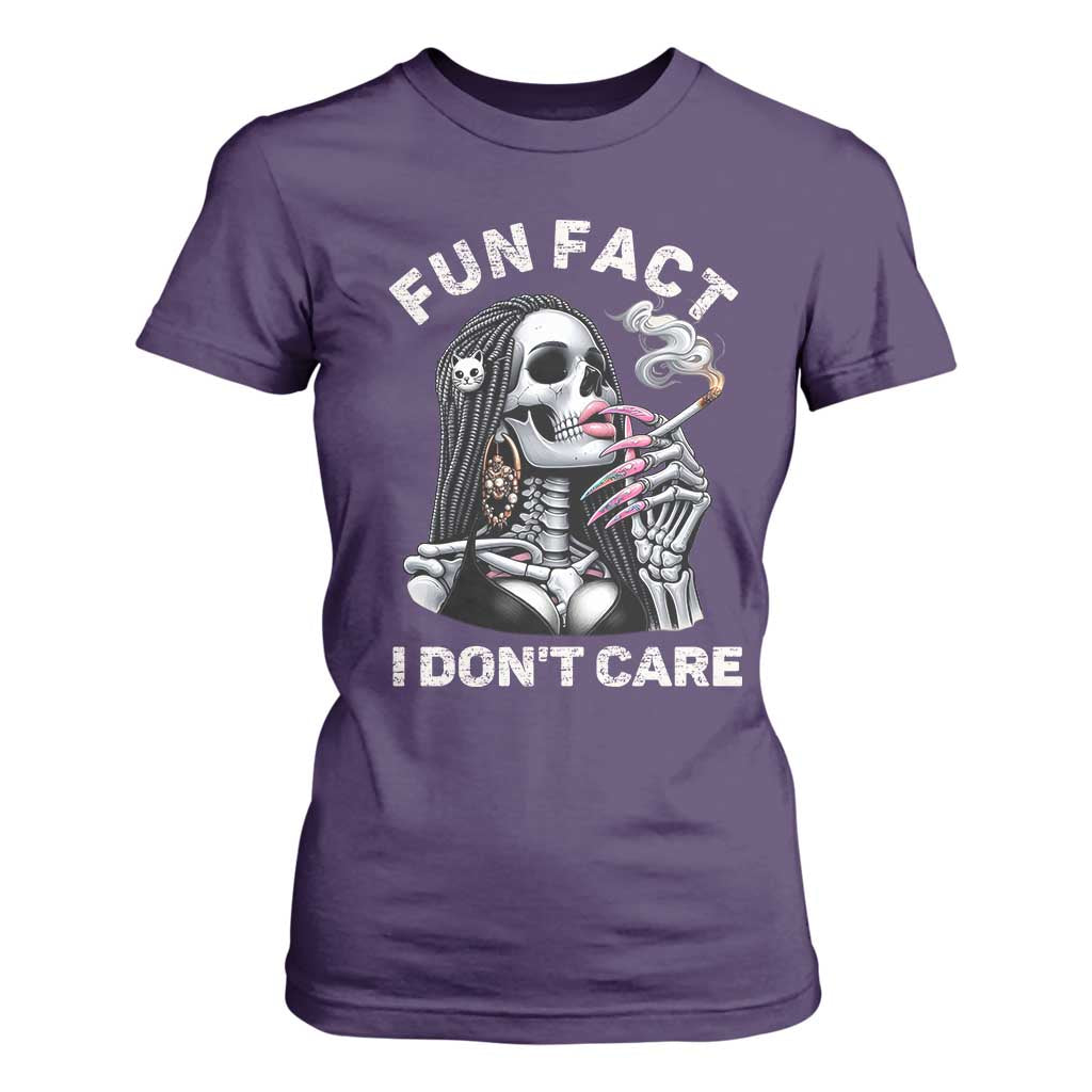 Funny Skeleton Smoking T Shirt For Women Fun Fact I Don Not Care Sarcastic Women Skull TS14 Purple Print Your Wear