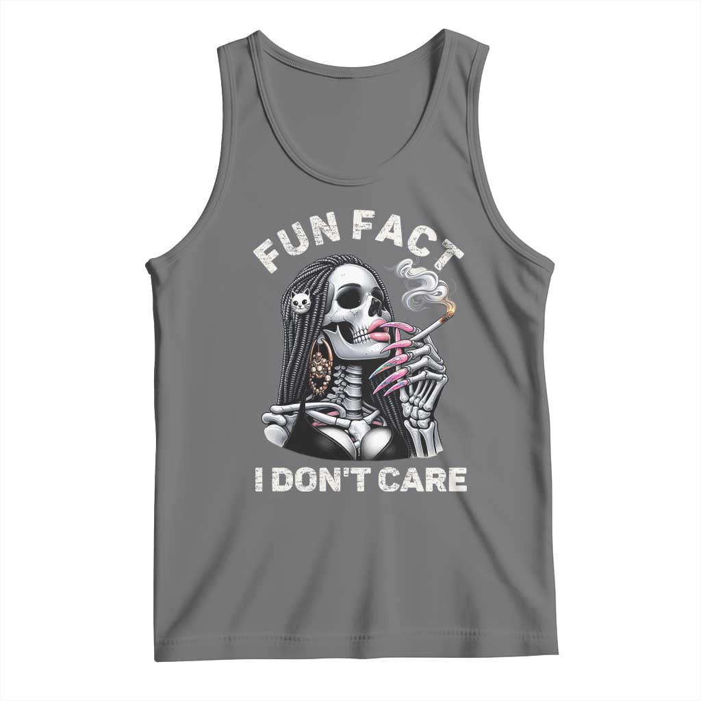 Funny Skeleton Smoking Tank Top Fun Fact I Don Not Care Sarcastic Women Skull TS14 Black Heather Print Your Wear