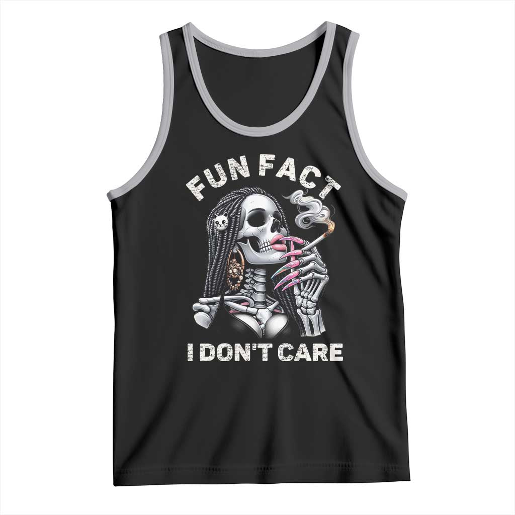 Funny Skeleton Smoking Tank Top Fun Fact I Don Not Care Sarcastic Women Skull TS14 Black Athletic Heather Print Your Wear