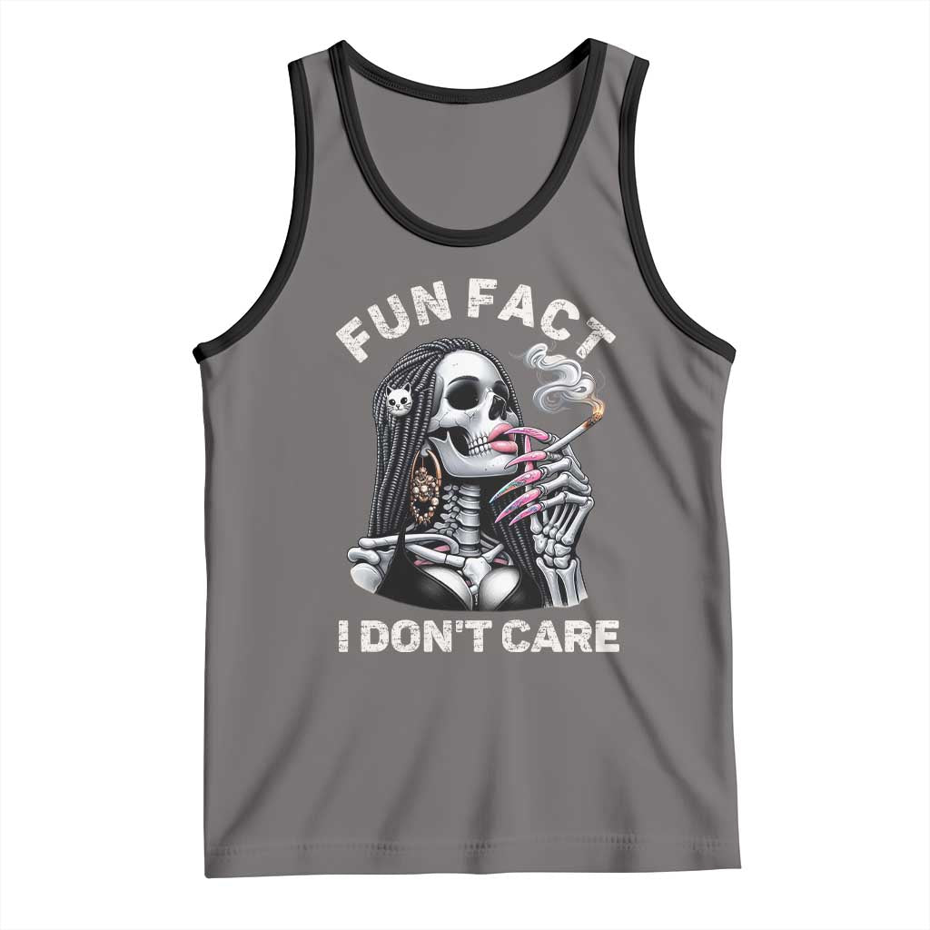 Funny Skeleton Smoking Tank Top Fun Fact I Don Not Care Sarcastic Women Skull TS14 Deep Heather Black Print Your Wear