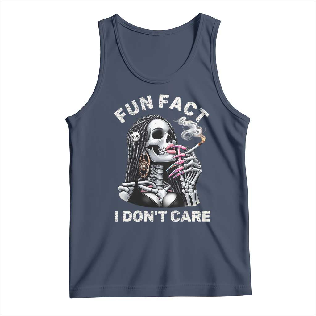 Funny Skeleton Smoking Tank Top Fun Fact I Don Not Care Sarcastic Women Skull TS14 Navy Print Your Wear