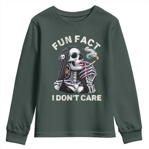 Funny Skeleton Smoking Youth Sweatshirt Fun Fact I Don Not Care Sarcastic Women Skull TS14 Dark Forest Green Print Your Wear