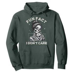 Funny Skeleton Sarcastic Hoodie Fun Fact I Don Not Care Cat Lover TS14 Dark Forest Green Print Your Wear