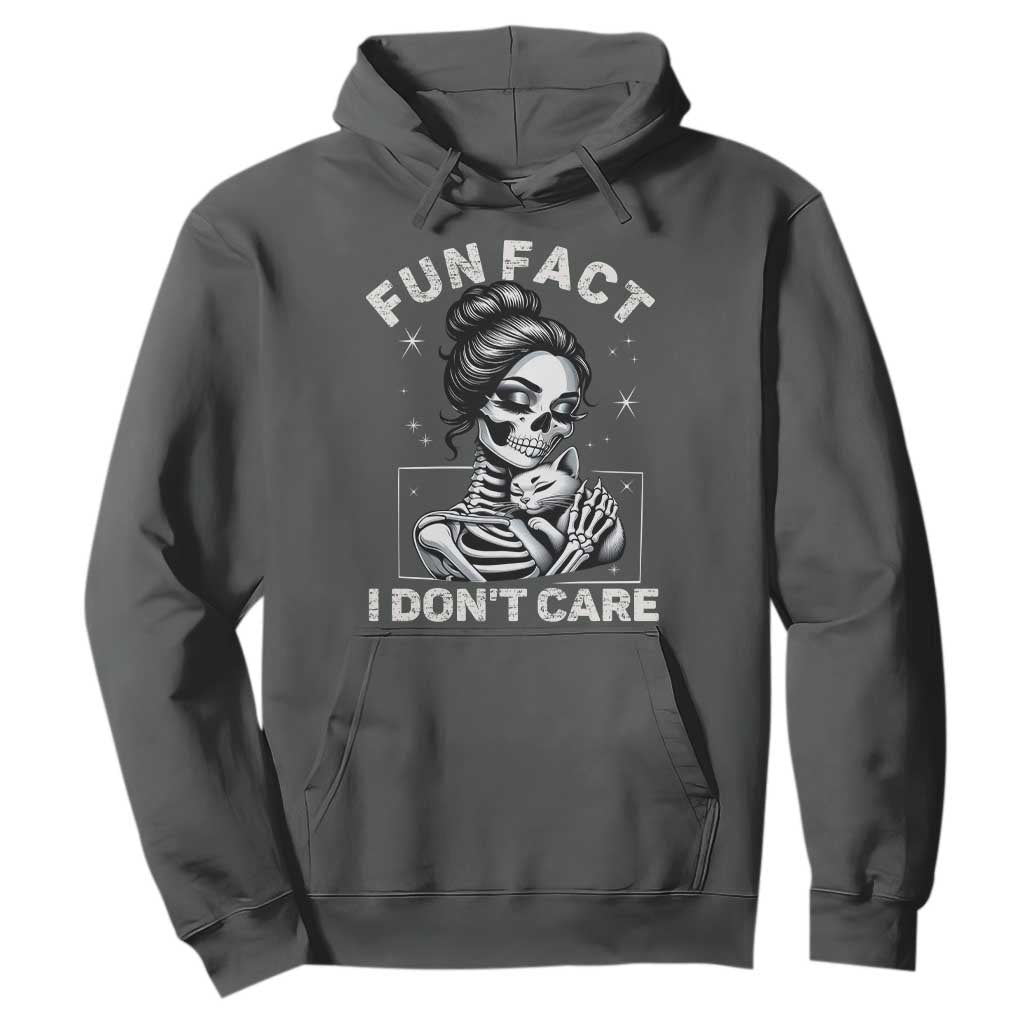 Funny Skeleton Sarcastic Hoodie Fun Fact I Don Not Care Cat Lover TS14 Dark Heather Print Your Wear