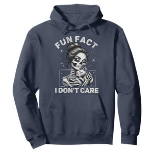 Funny Skeleton Sarcastic Hoodie Fun Fact I Don Not Care Cat Lover TS14 Navy Print Your Wear