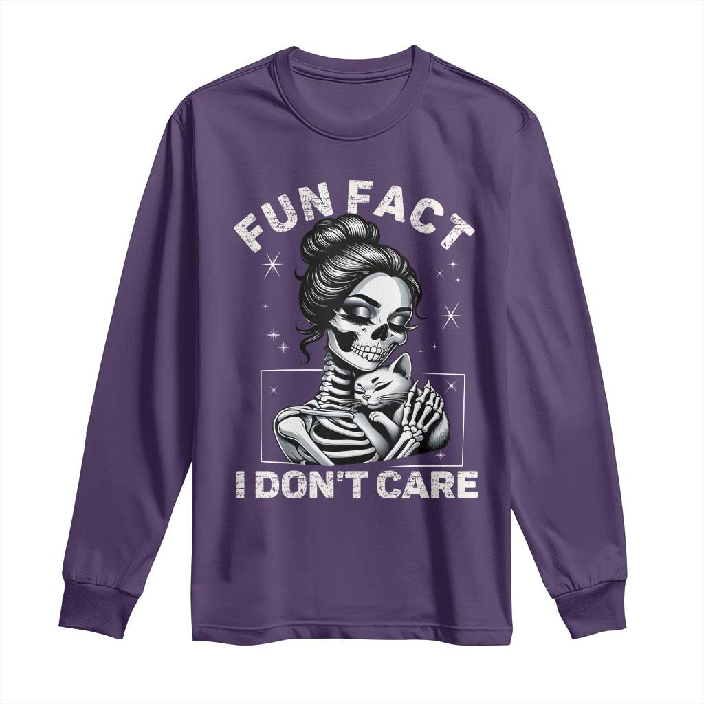 Funny Skeleton Sarcastic Long Sleeve Shirt Fun Fact I Don Not Care Cat Lover TS14 Purple Print Your Wear