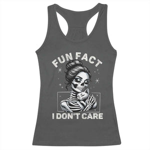 Funny Skeleton Sarcastic Racerback Tank Top Fun Fact I Don Not Care Cat Lover TS14 Dark Heather Print Your Wear